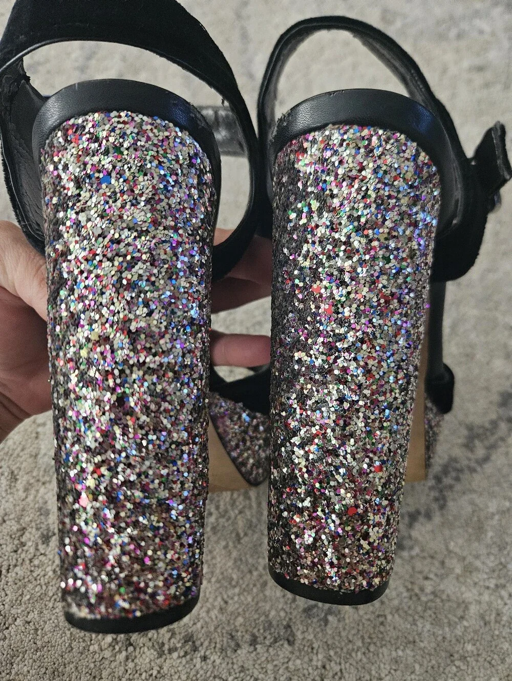 Circus by Sam Edelman Black Velvet Glitter Platform Sandals